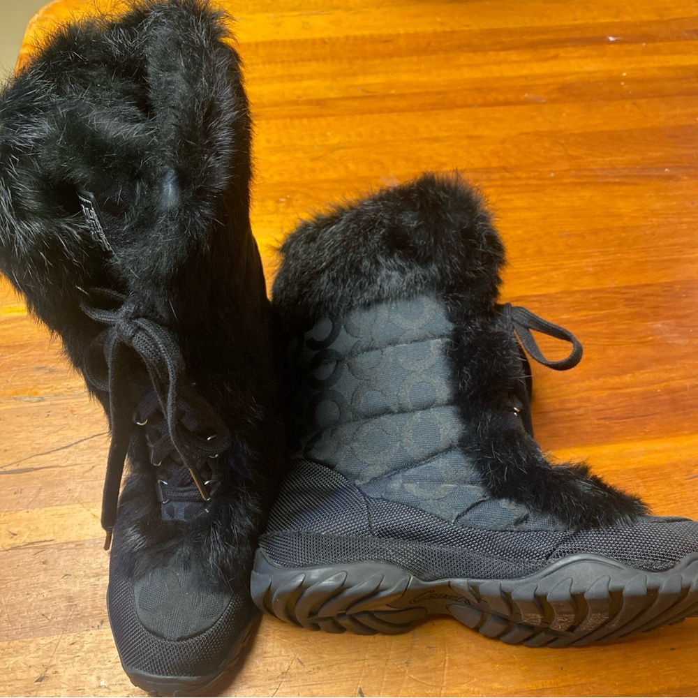 COACH Women's Black Fur Lined Jacquard Boots - Picture 2 of 5